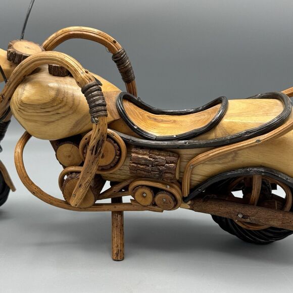 Vtg Wooden Motorcycle Chopper Folk Art Tamarind Wood Vines Woodsy Decor 15" L - Picture 13 of 16